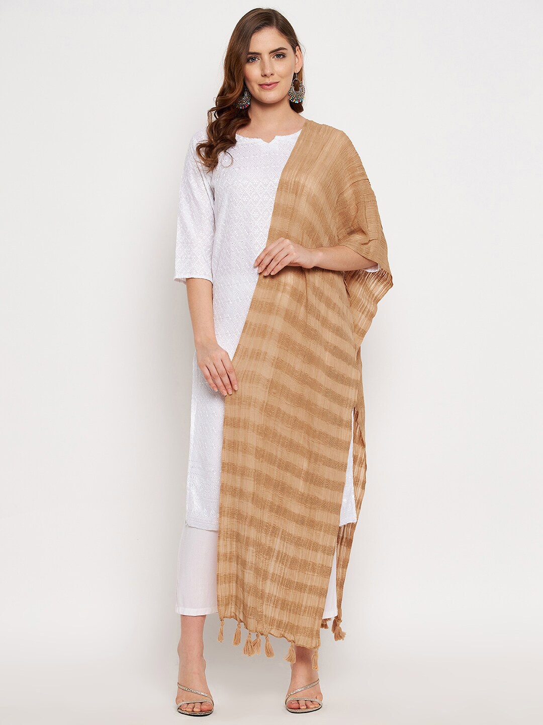 

Clora Creation Crinkled Pure Cotton Dupatta, Beige
