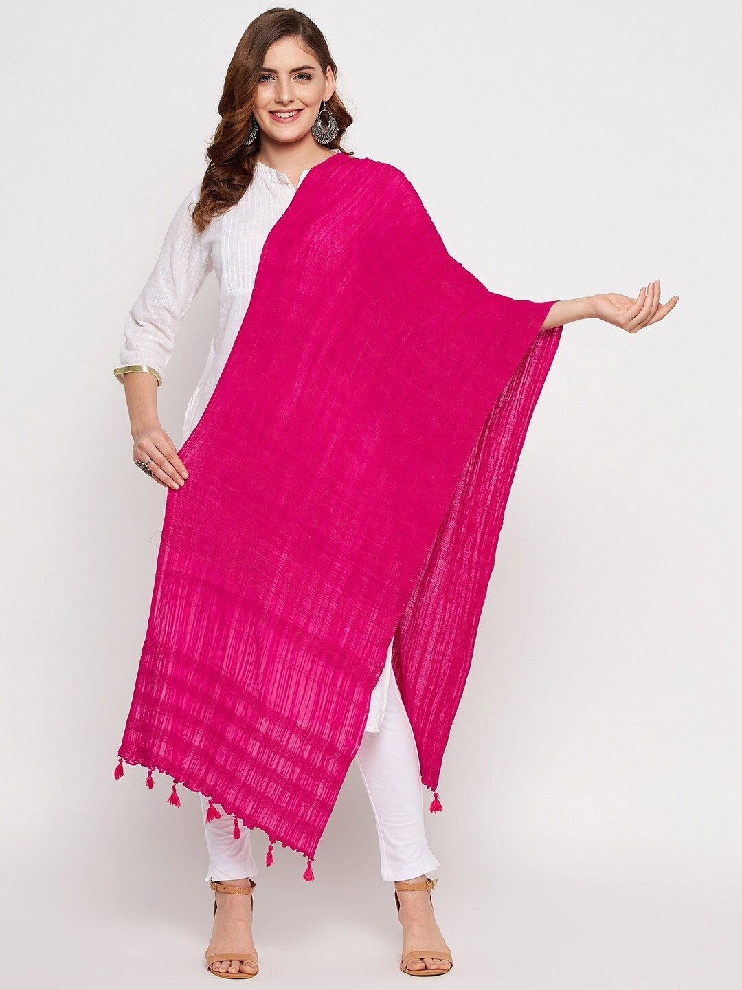 

Clora Creation Crinkled Pure Cotton Dupatta, Magenta