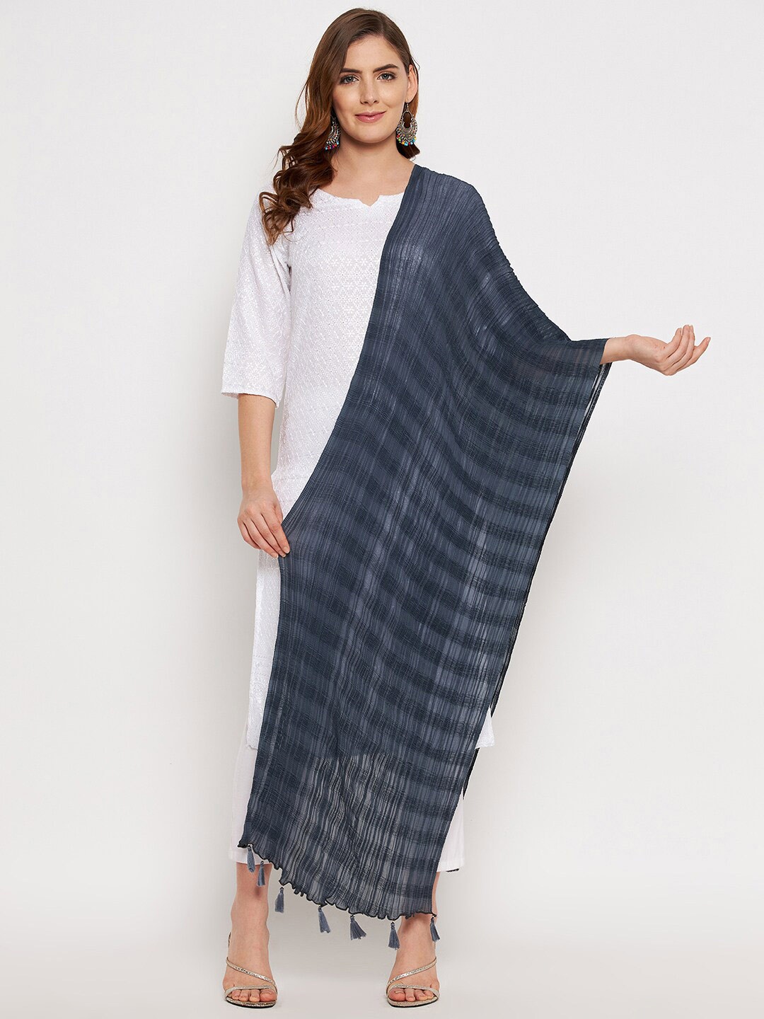 

Clora Creation Woven Design Pure Cotton Dupatta, Grey