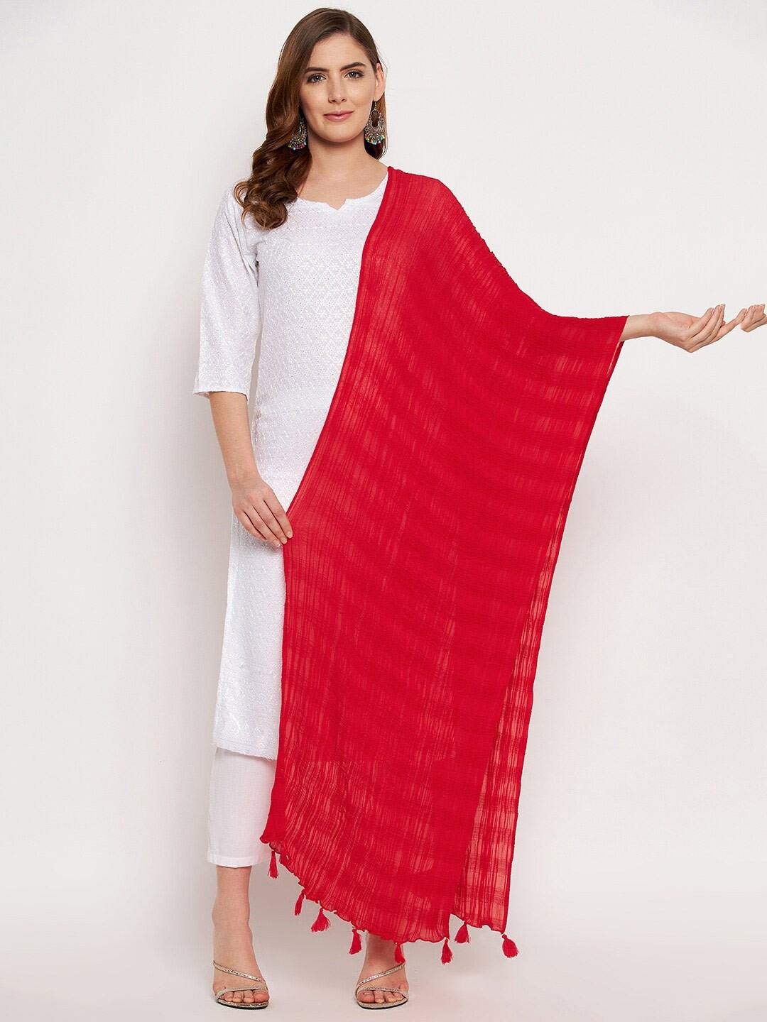 

Clora Creation Woven Design Pure Cotton Dupatta, Red