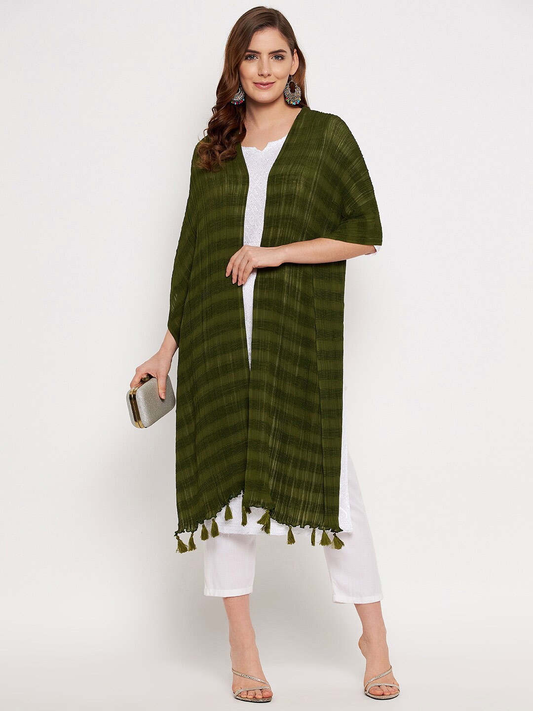 

Clora Creation Woven Design Pure Cotton Dupatta, Olive
