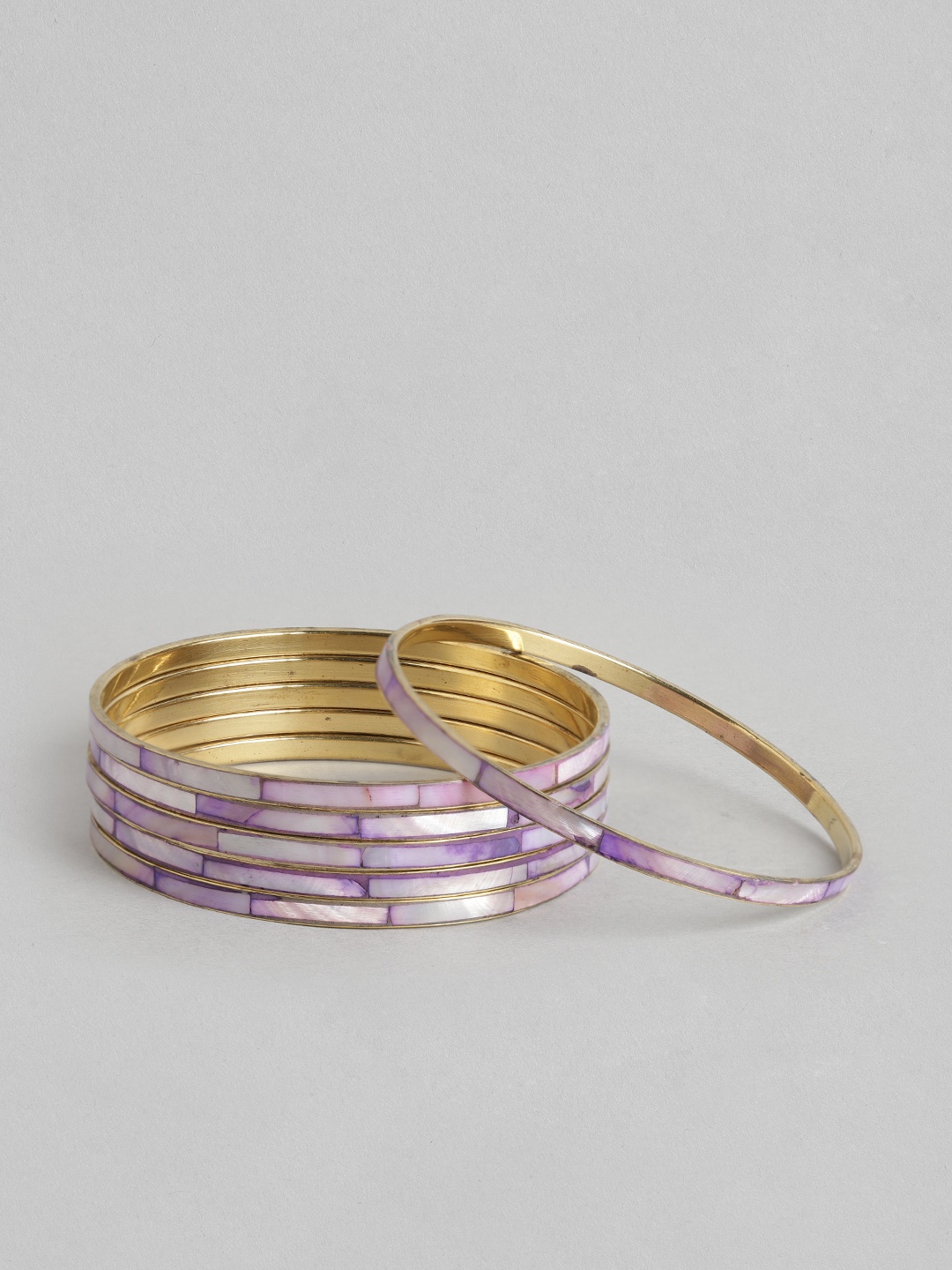 

Rang Gali Women Pack Of 6 Labradorite Gold-Plated Bangle-Style Bracelets, Purple