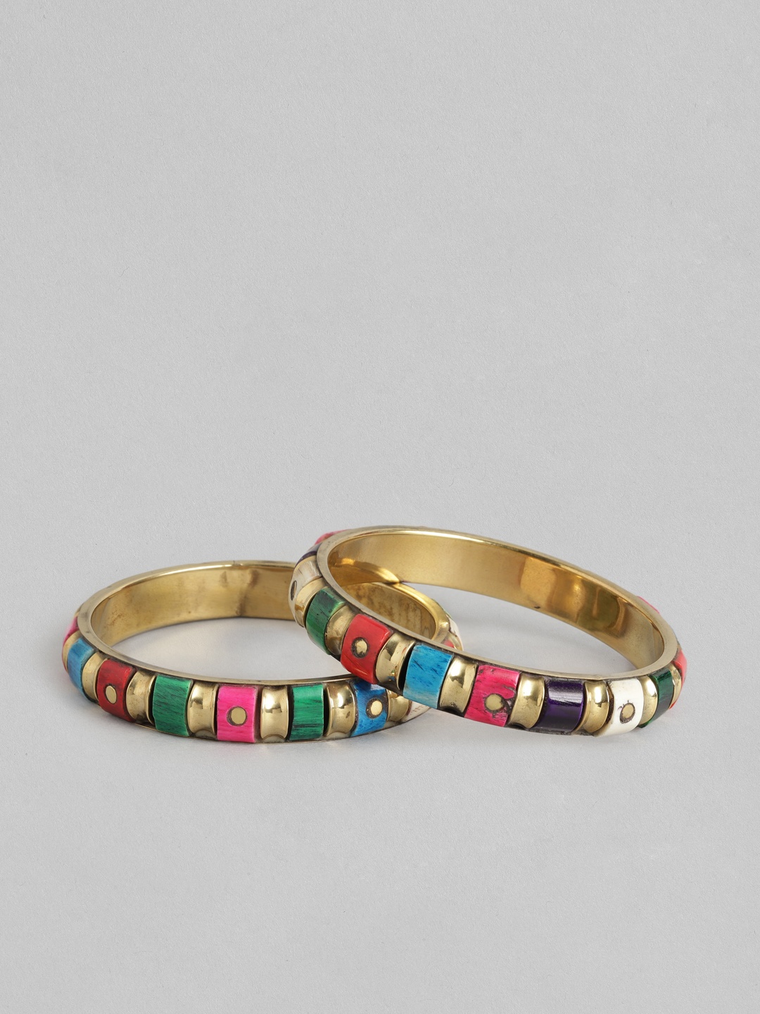 

Rang Gali Women Set Of 2 Labradorite Tribal Gold-Plated Kada Bracelet, Multi