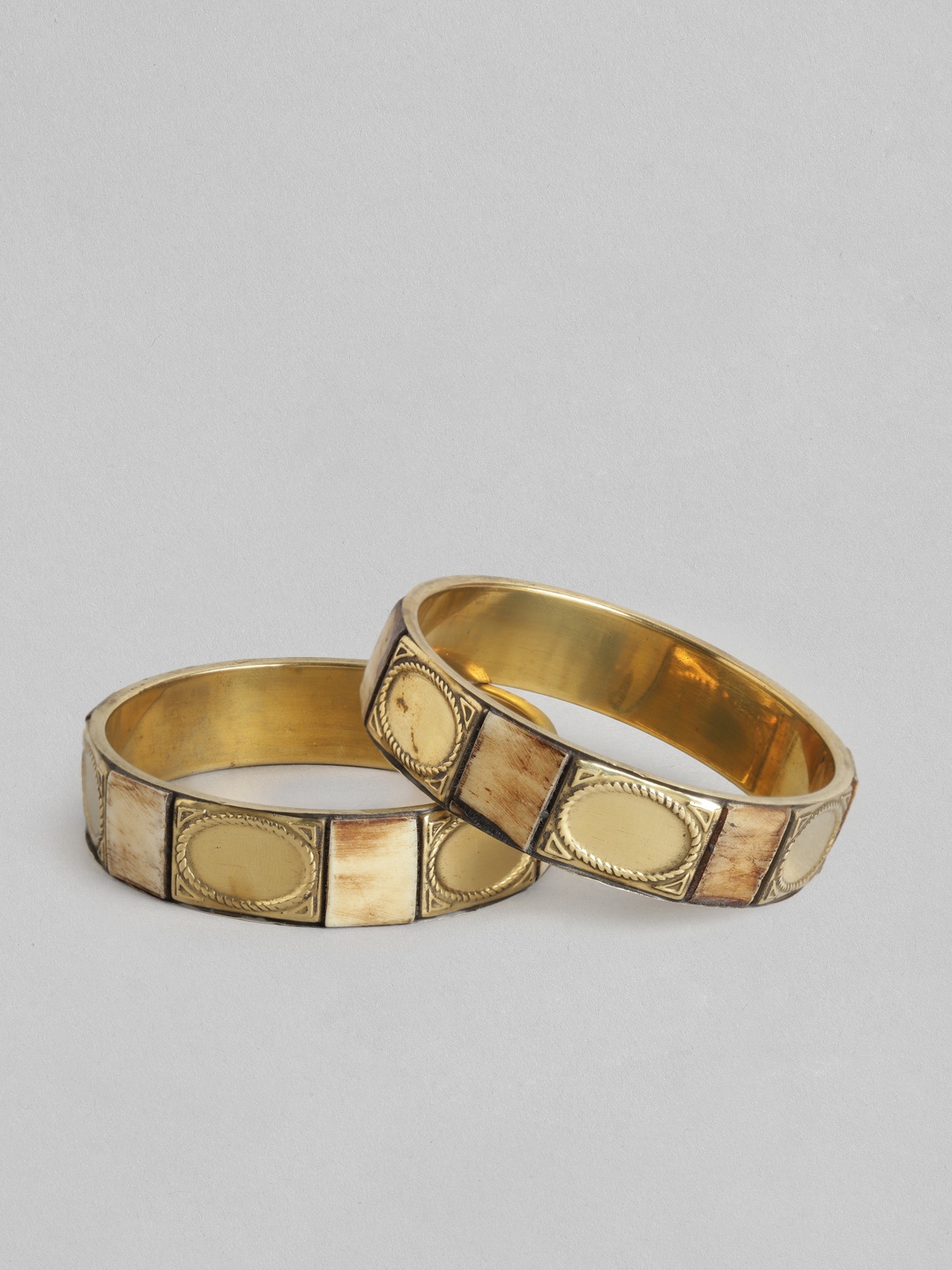 

Rang Gali Women Set Of 2 Brass Labradorite Tribal Gold-Plated Kada Bracelet, Beige