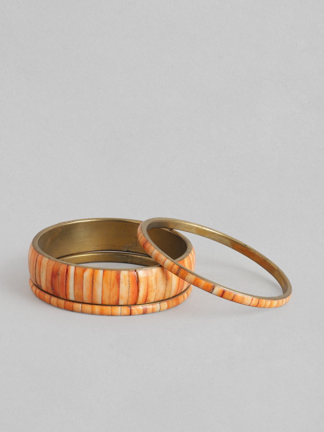 

Rang Gali Women Set Of 3 Labradorite Tribal Gold-Plated Bangle-Style Bracelet, Orange