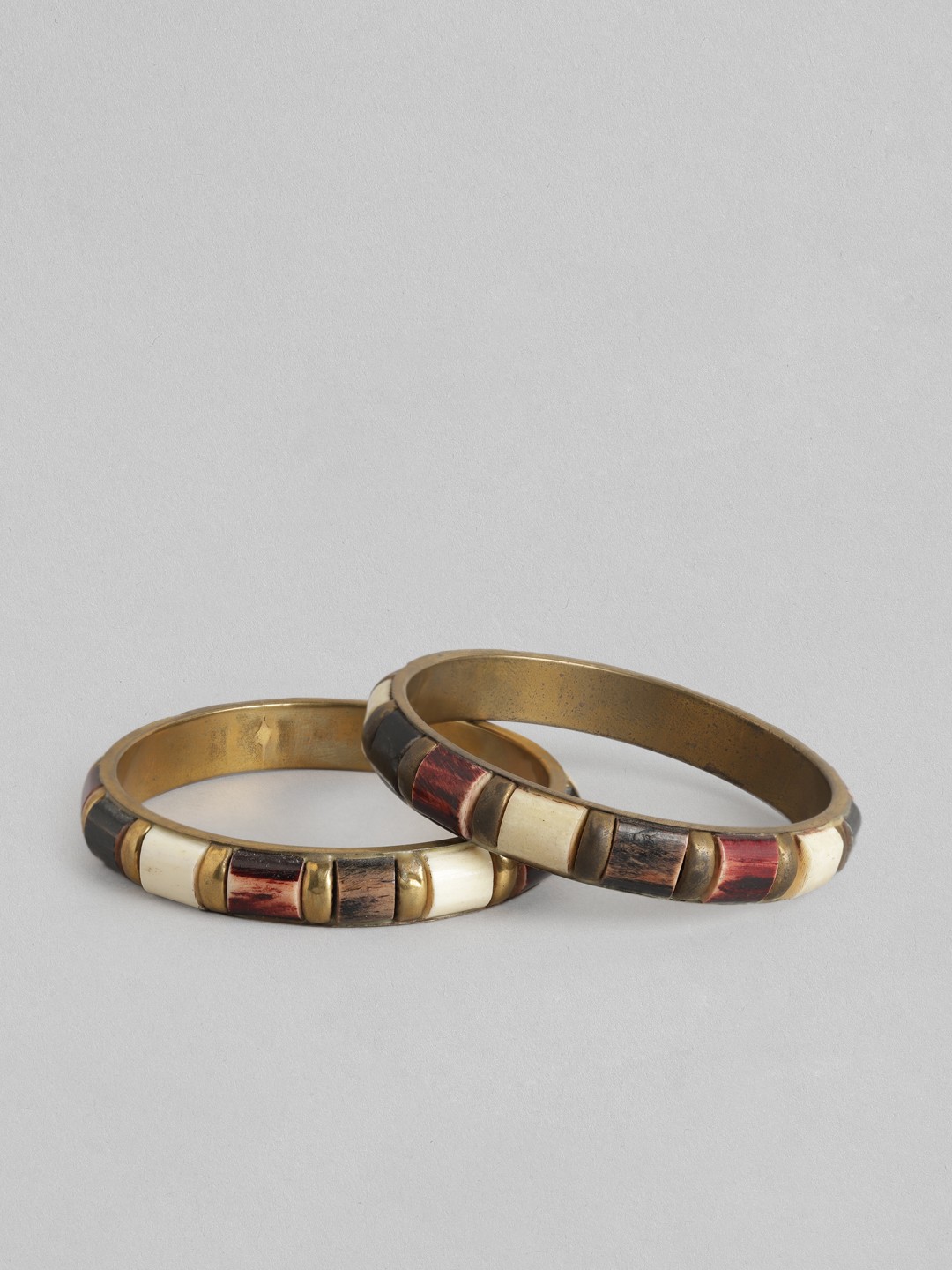 

Rang Gali Women Set Of 2 Labradorite Tribal Gold-Plated Kada Bracelet, Beige