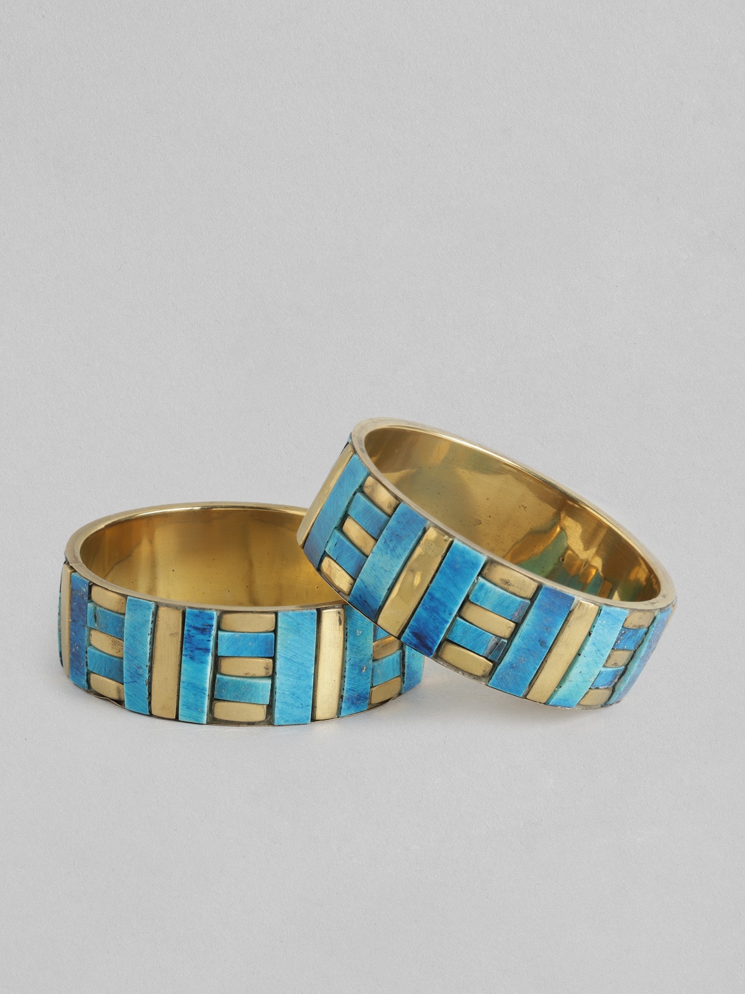

Rang Gali Women Set Of 2 Brass Labradorite Tribal Gold-Plated Kada Bracelet, Blue