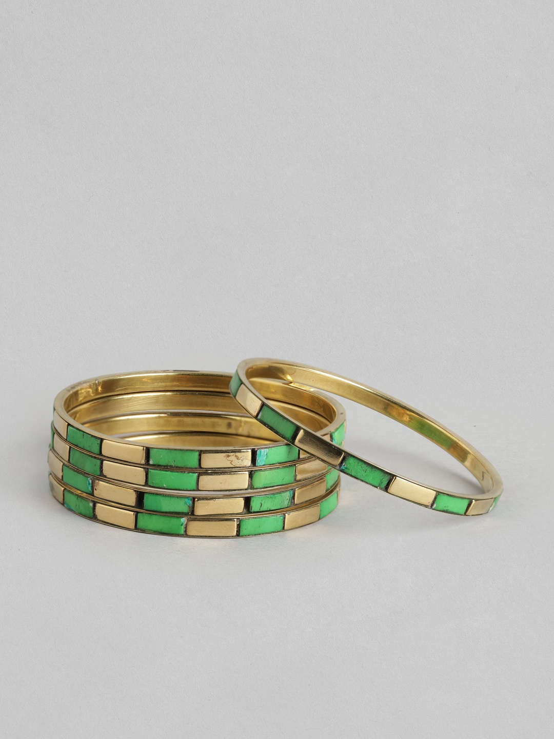 

Rang Gali Women Set Of 5 Labradorite Gold-Plated Bangle-Style Bracelets, Green
