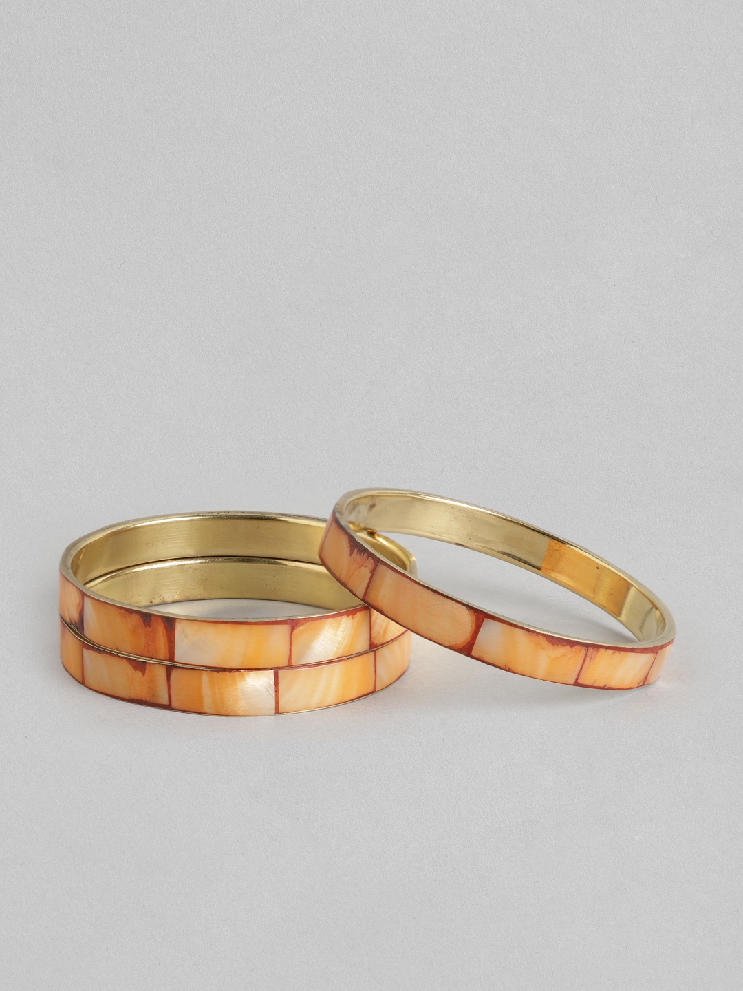 

Rang Gali Women Set Of 3 Labradorite Gold-Plated Bangle-Style Bracelet, Peach