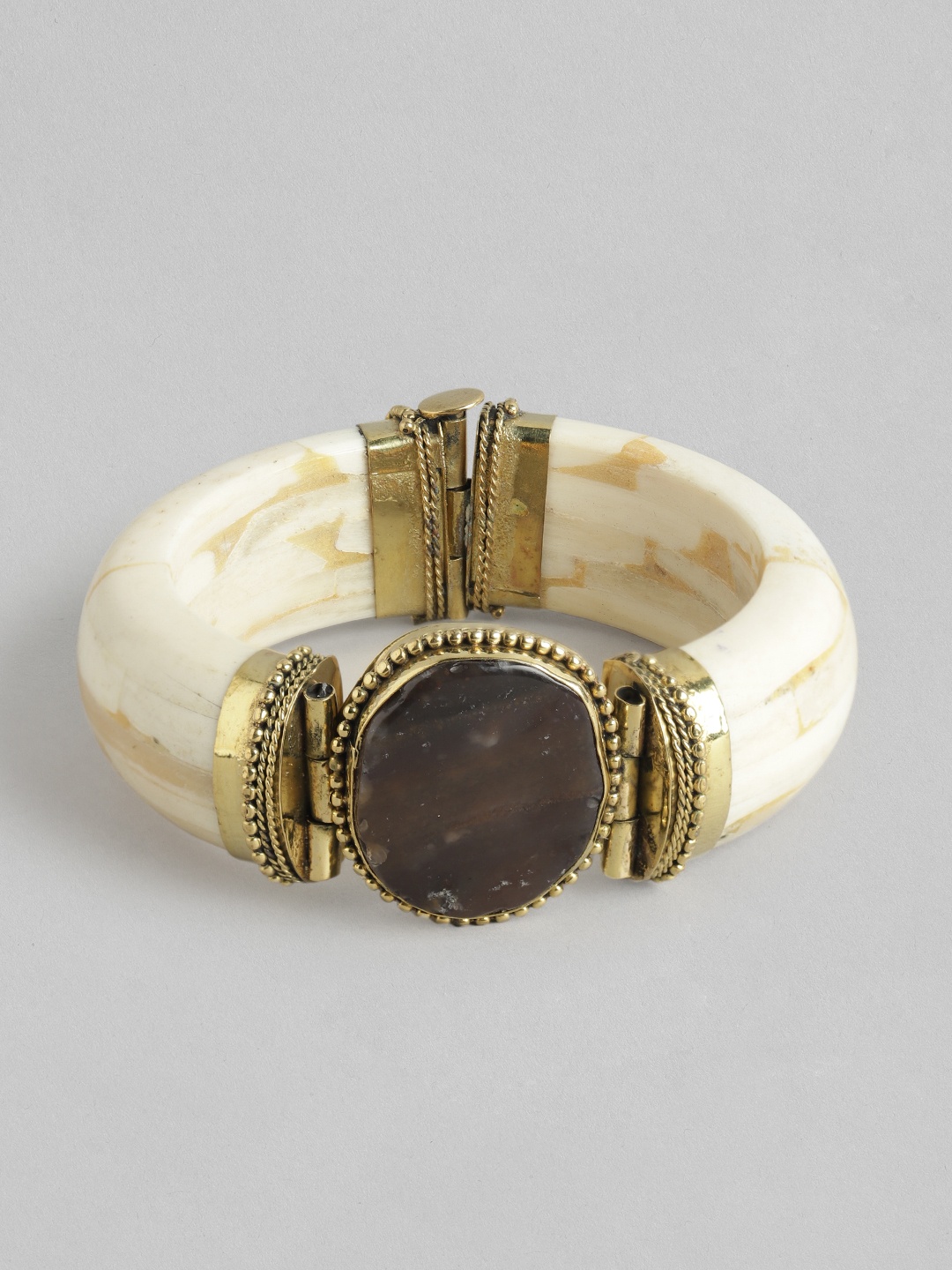 

Rang Gali Women Brass Agate Gold-Plated Cuff Bracelet, Cream