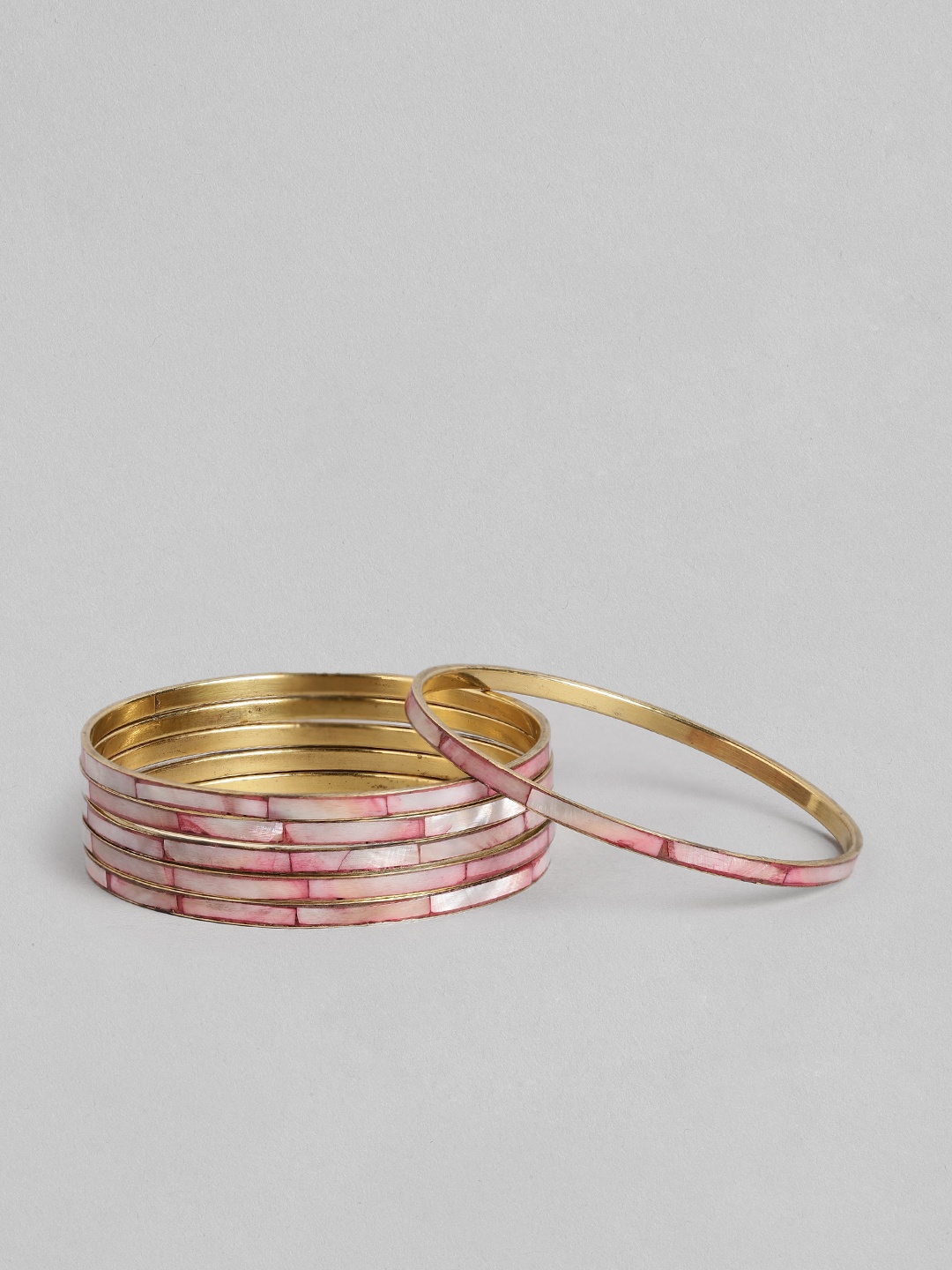 

Rang Gali Women 6 Pink Labradorite Hand Painted Gold-Plated Bangle-Style Bracelet
