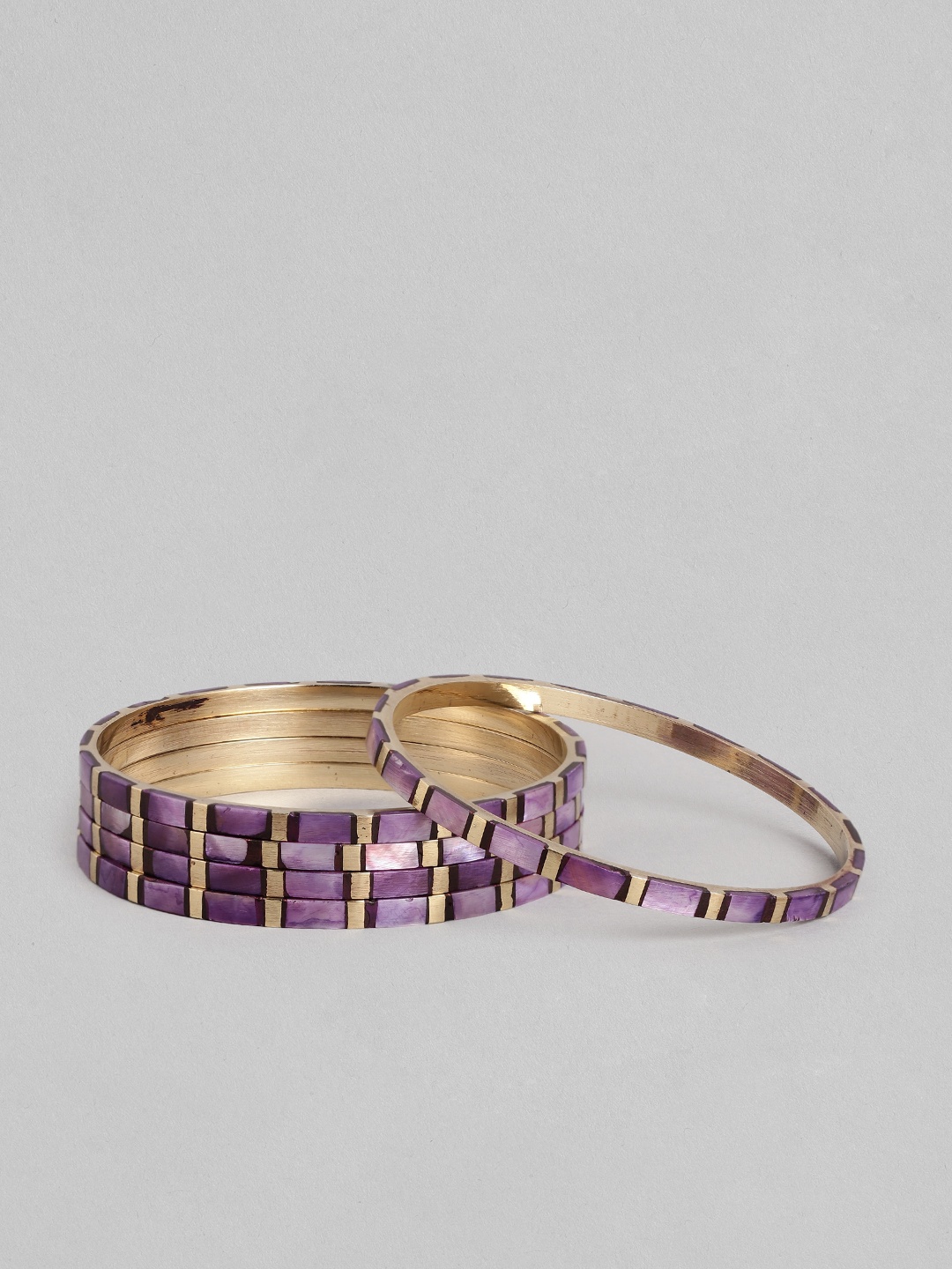 

Rang Gali Women 5 Purple Labradorite Hand Painted Gold-Plated Bangle-Style Bracelet
