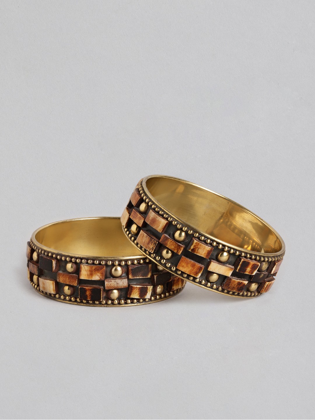 

Rang Gali Women 2 Brown Brass Labradorite Tribal Gold-Plated Kada Bracelet