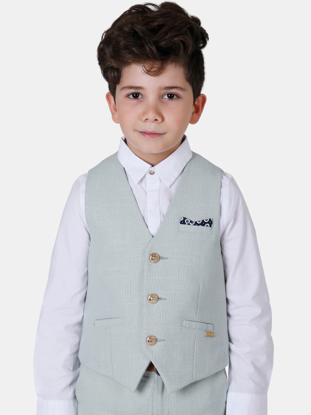

One Friday Boys Woven V-Neck Waistcoat, Green