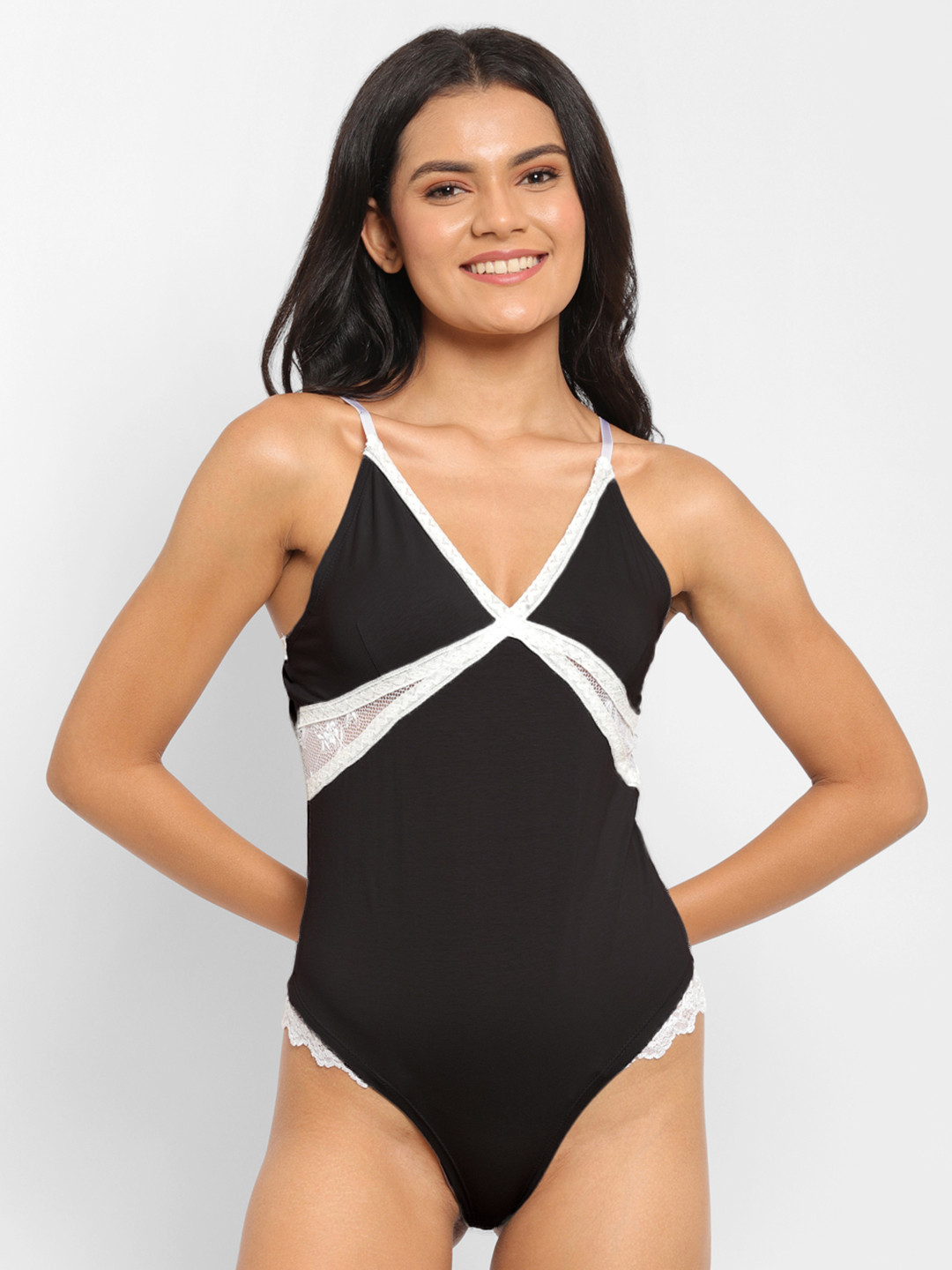 

N-Gal Cotton Bodysuit Top, Black