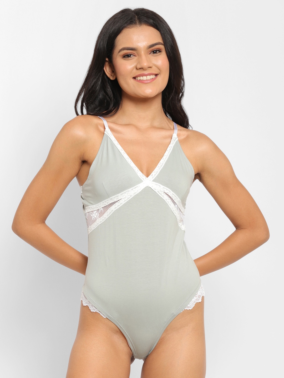 

N-Gal Shoulder Strap Cotton Bodysuit, Grey
