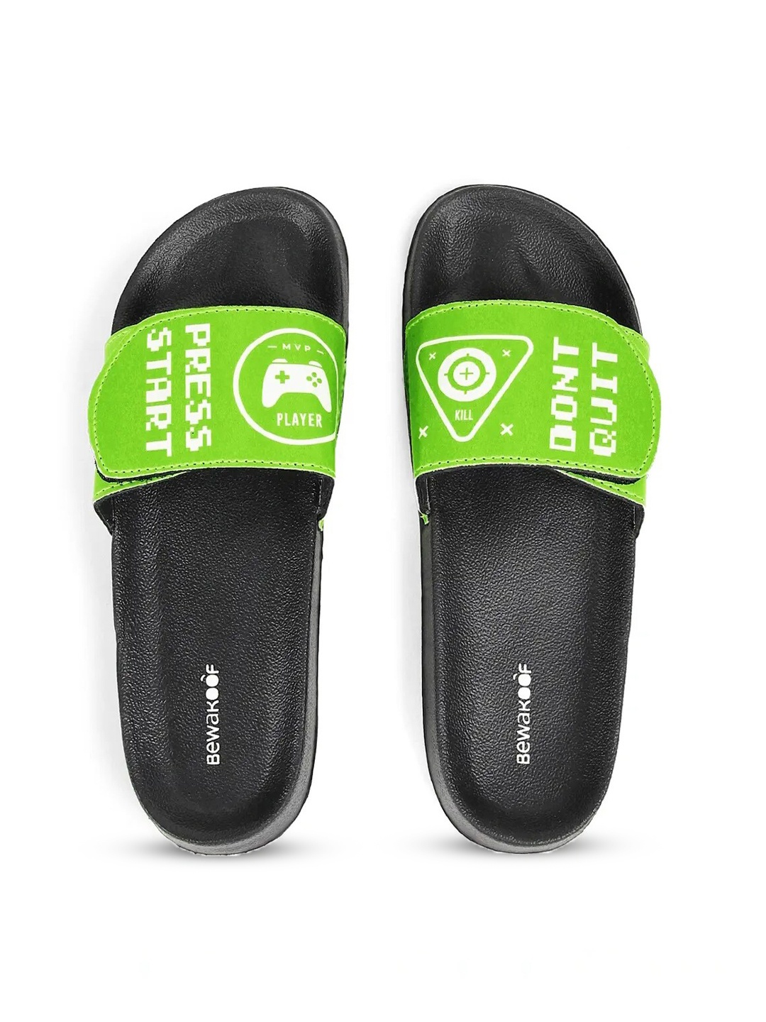 

Bewakoof Men Printed Rubber Sliders, Black
