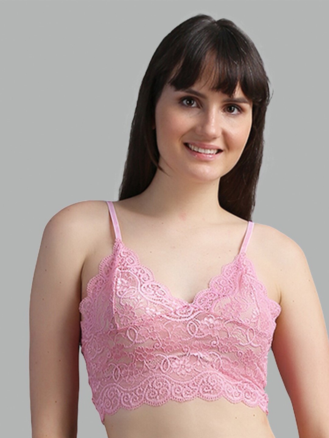

N-Gal Non Padded Floral Bralette Bra, Pink