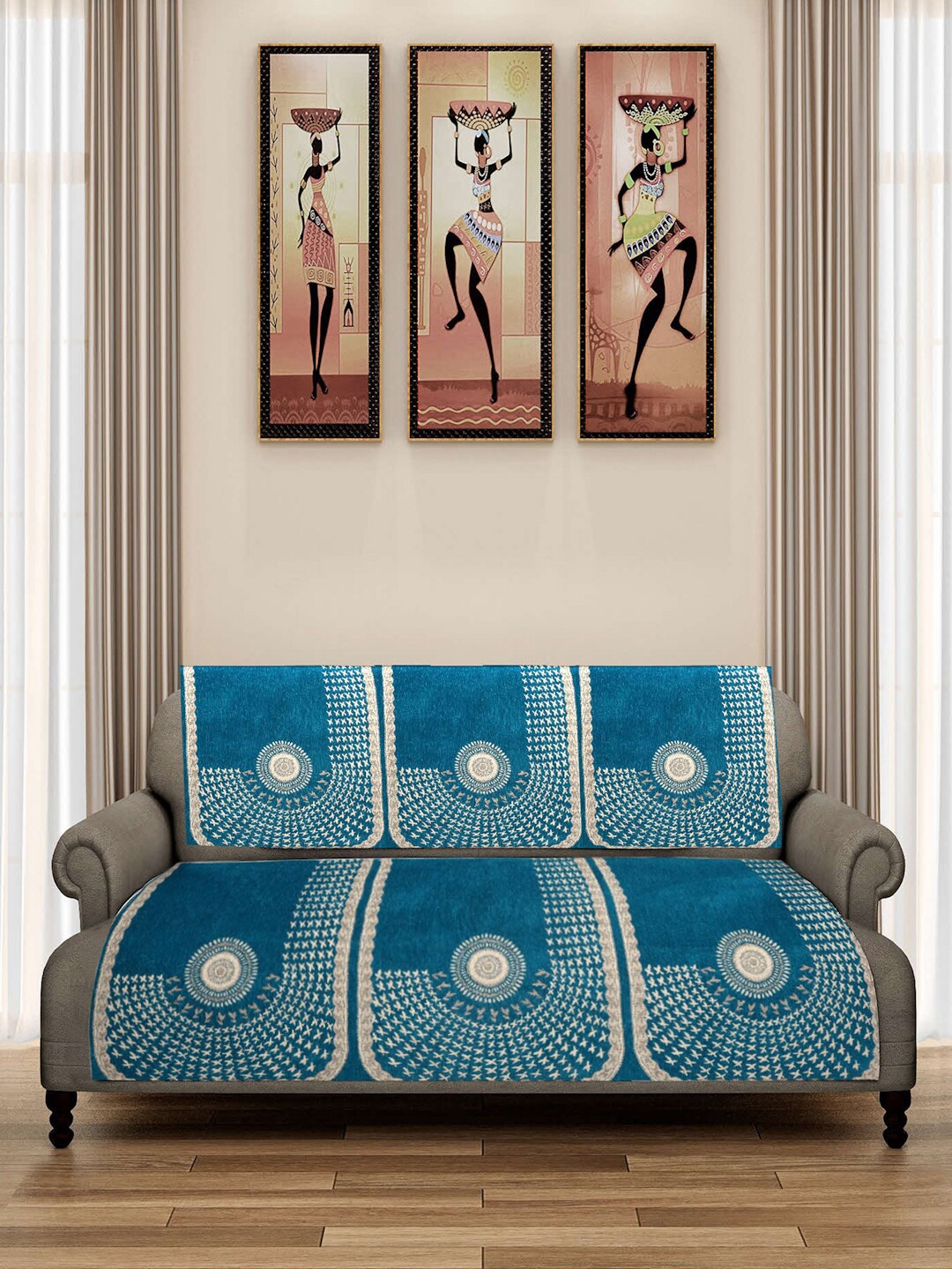 

ROMEE Beige & Turquoise Blue 6-Pcs Woven Design 5-Seater Sofa Covers