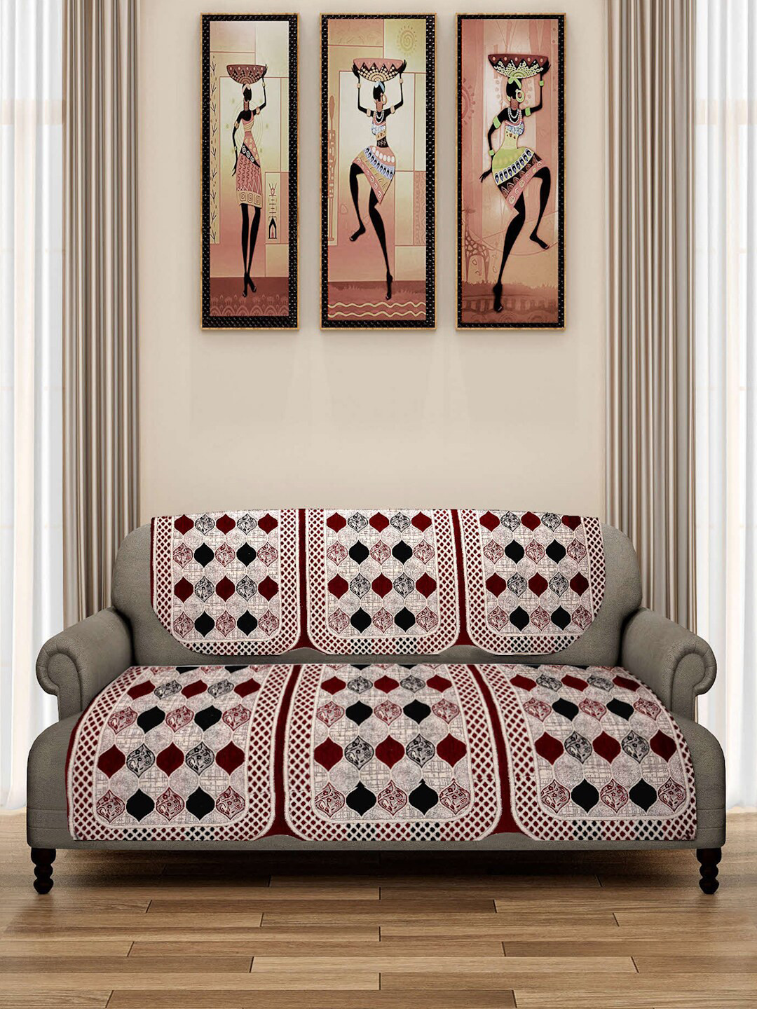 

ROMEE Beige & Maroon 6-Pc Woven Design 5-Seater Sofa Covers