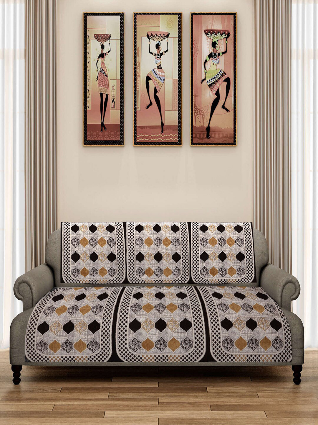 

ROMEE Beige & Yellow 6-Pcs Woven Design 5-Seater Sofa Covers