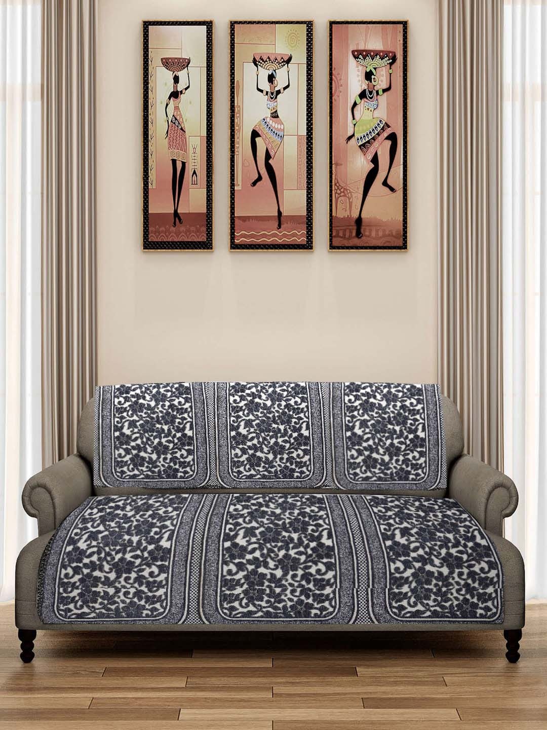 

ROMEE White & Blue 6-Pcs Woven Design 5-Seater Sofa Covers