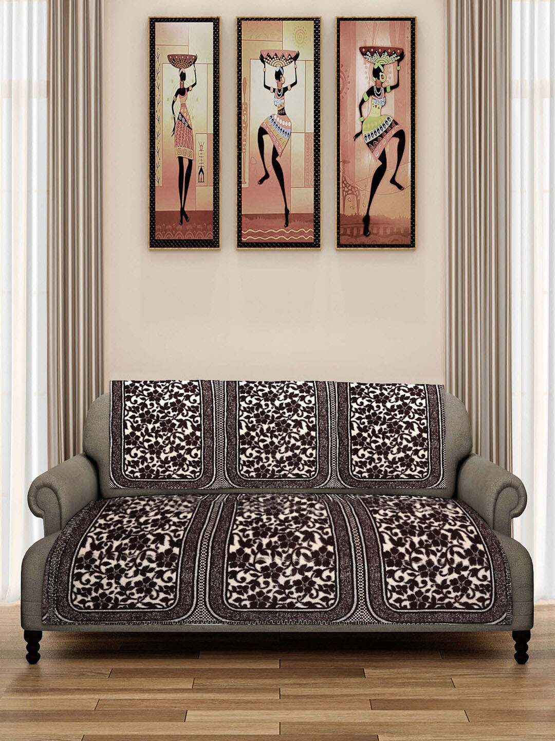 

ROMEE Cream & Brown 6-Pcs Woven Design 5-Seater Sofa Covers