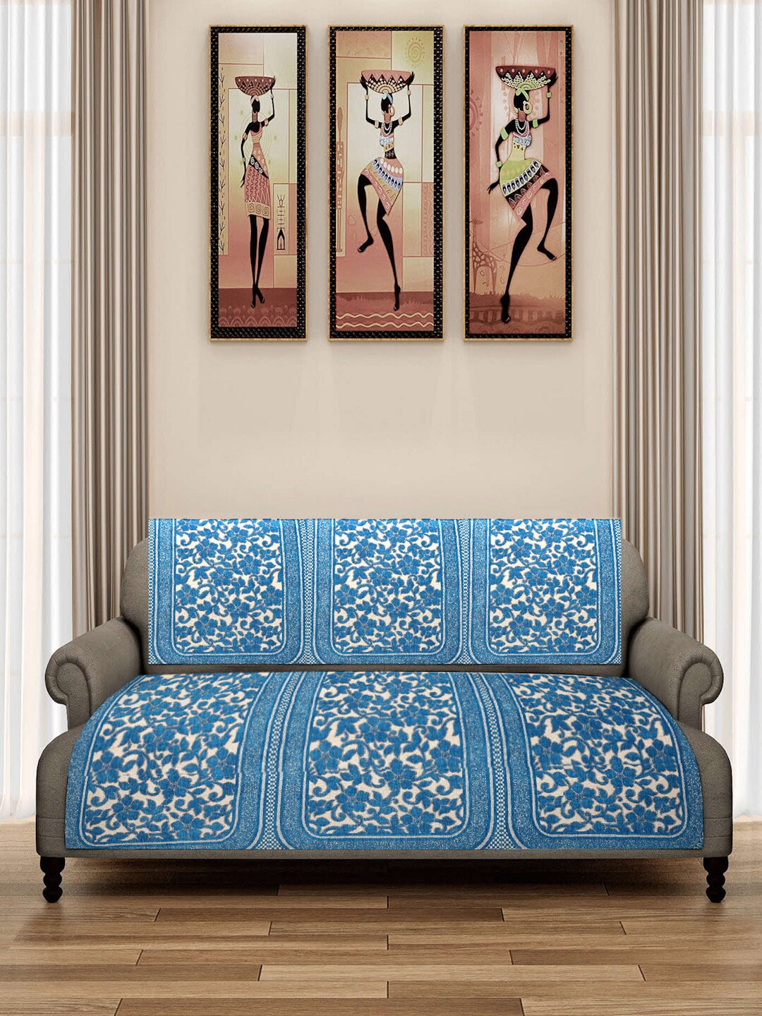 

ROMEE Cream & Aqua Blue 6-Pcs Woven Design 5-Seater Sofa Covers