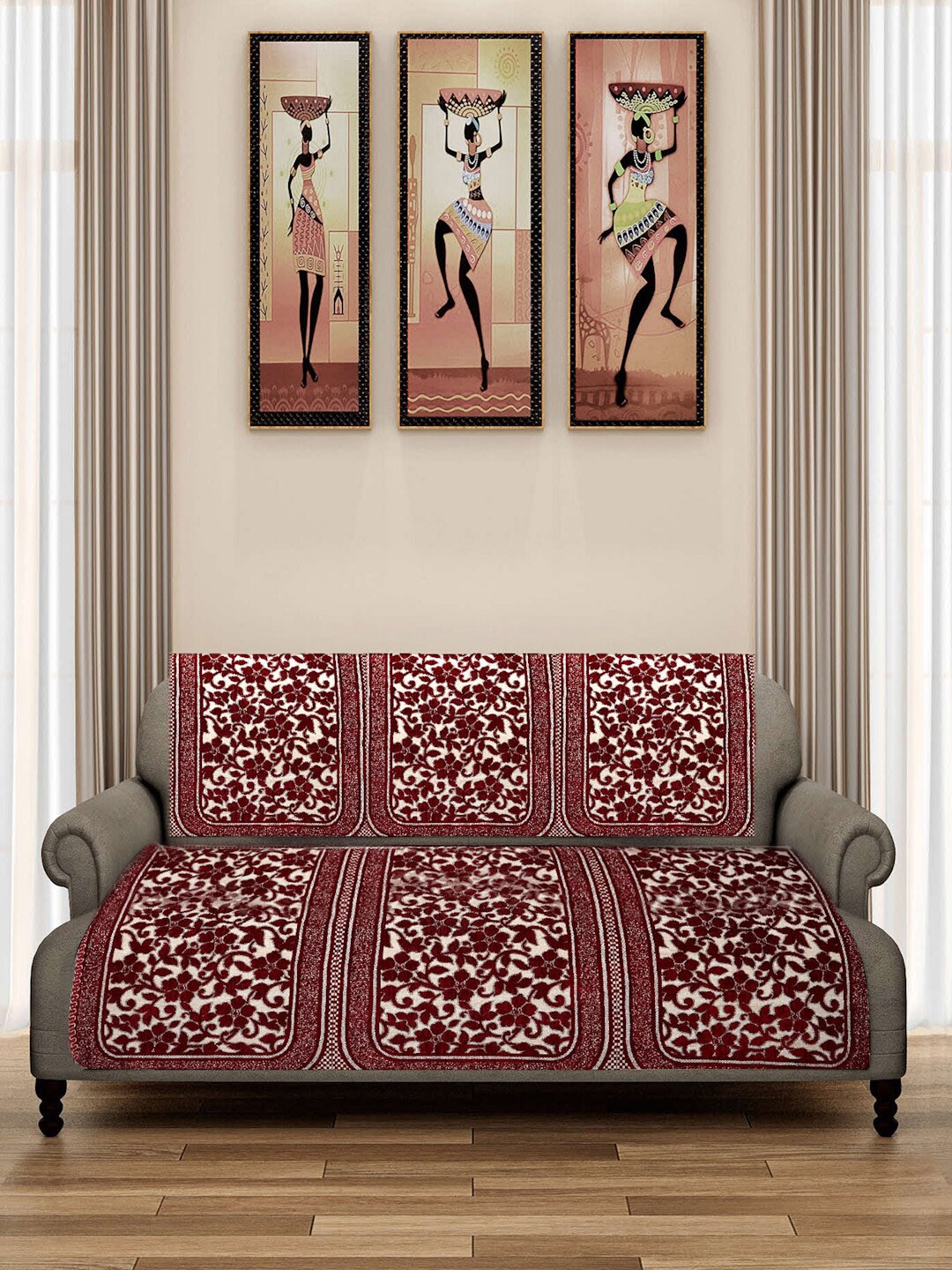 

ROMEE Cream & Maroon 6-Pcs Woven Design 5-Seater Sofa Covers