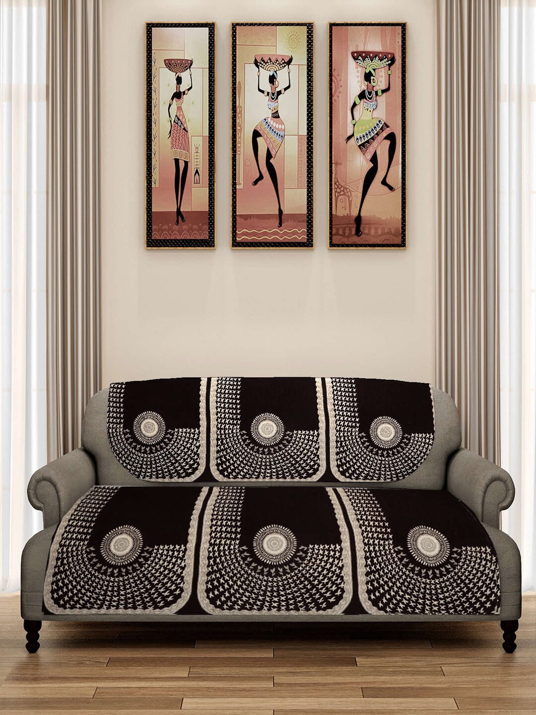 

ROMEE Coffee Brown & Beige 6-Pcs Woven Design 5-Seater Sofa Covers