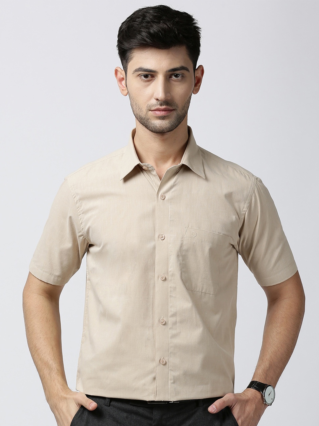

Jansons Men Formal Cotton Shirt, Beige