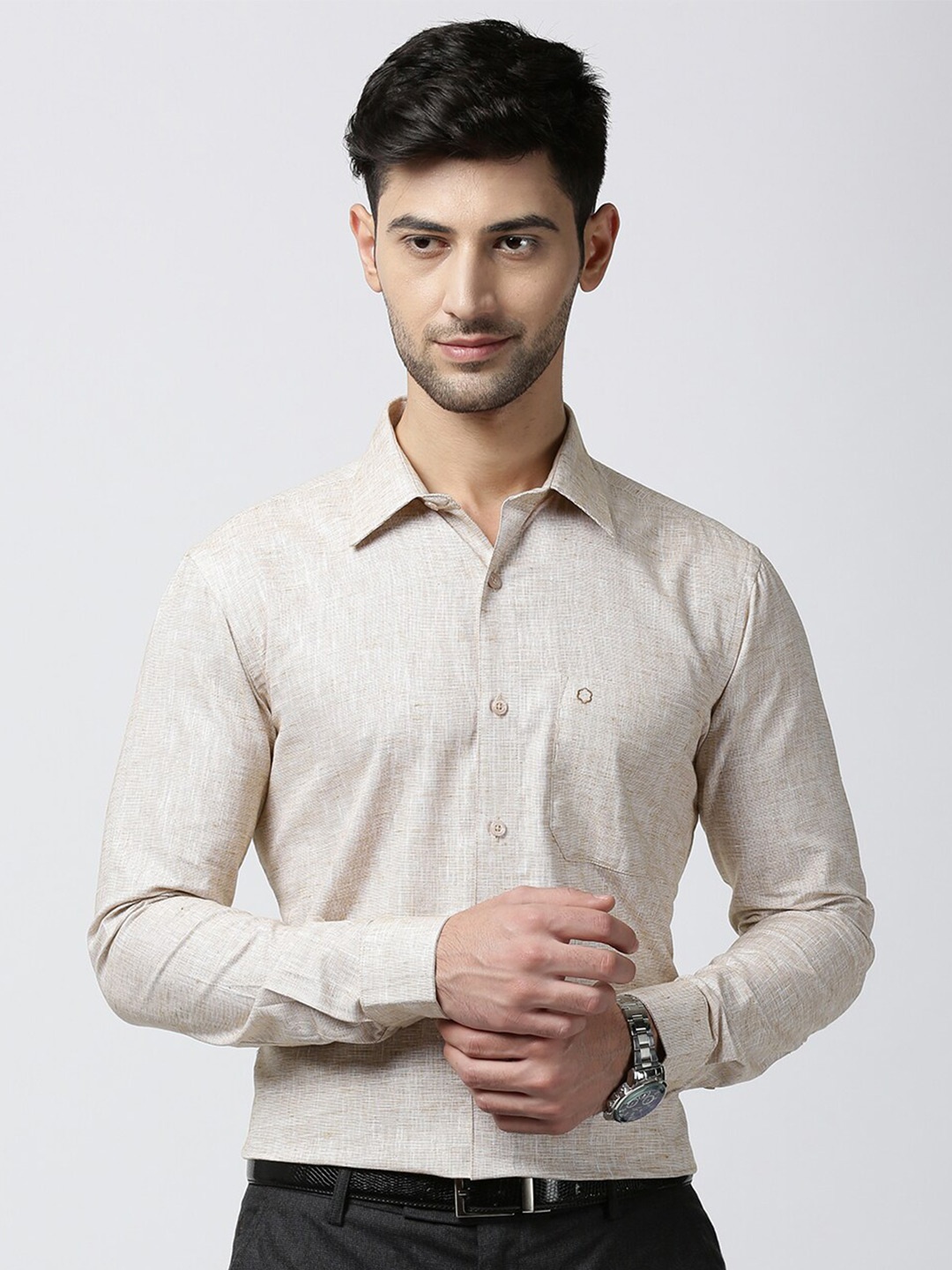 

Jansons Men Regular Fit Formal Cotton Shirt, Beige