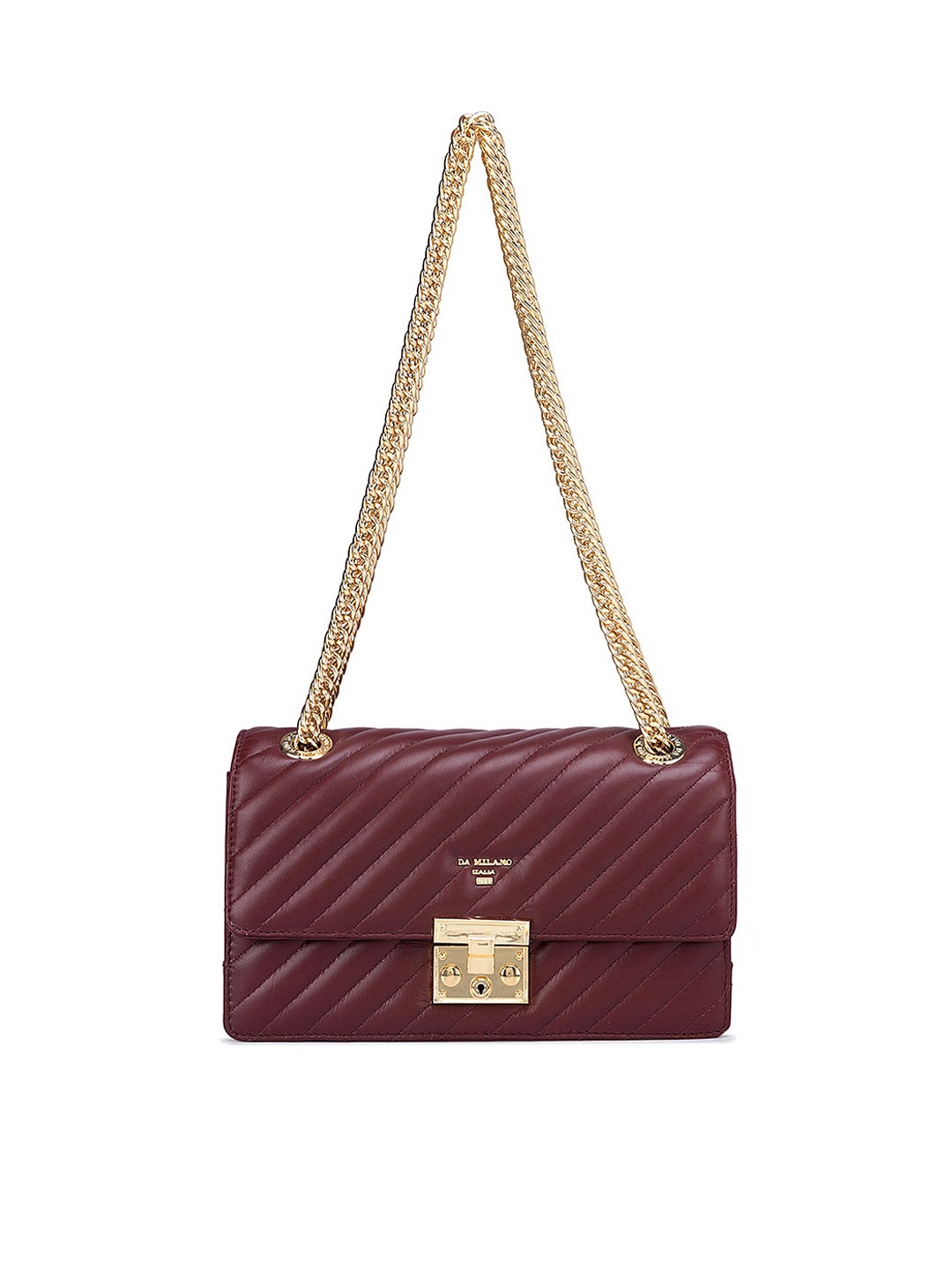

Da Milano Textured Leather Structured Sling Bag With Quilted, Maroon
