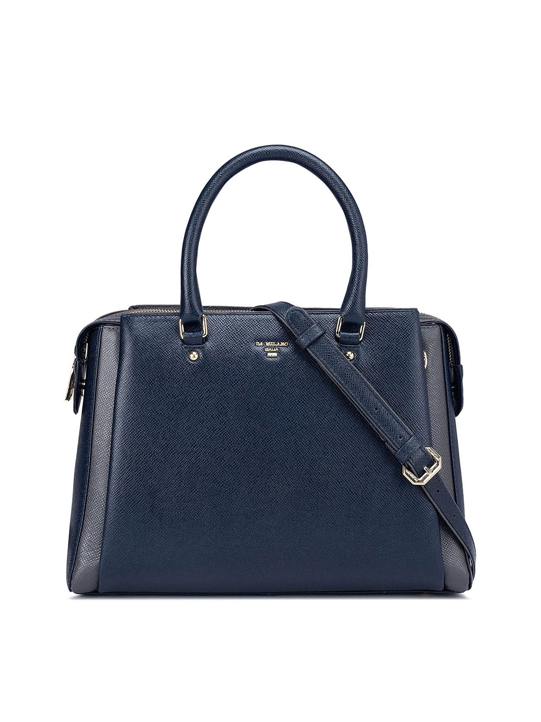 

Da Milano Textured Leather Structured Handheld Bag, Navy blue