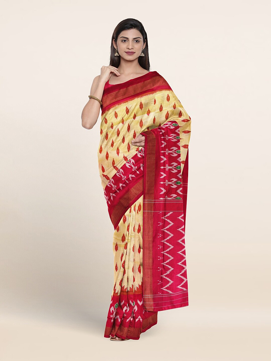 

Pothys Ethnic Motifs Printed Pure Silk Saree, Cream