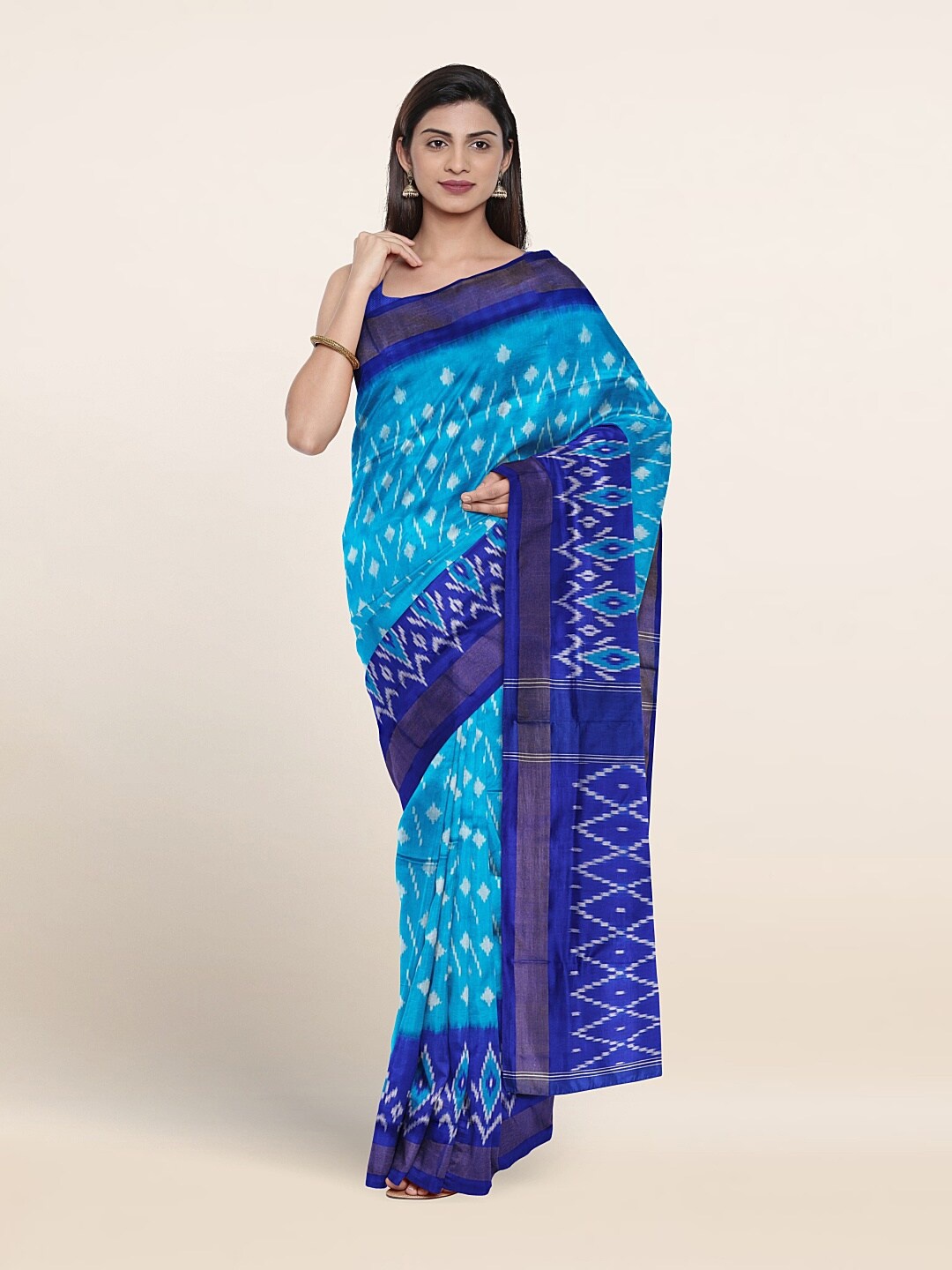 

Pothys Ethnic Motifs Printed Pure Silk Saree, Blue