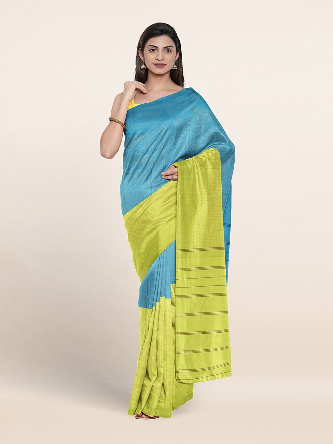 

Pothys Colourblocked Art Silk Saree, Blue