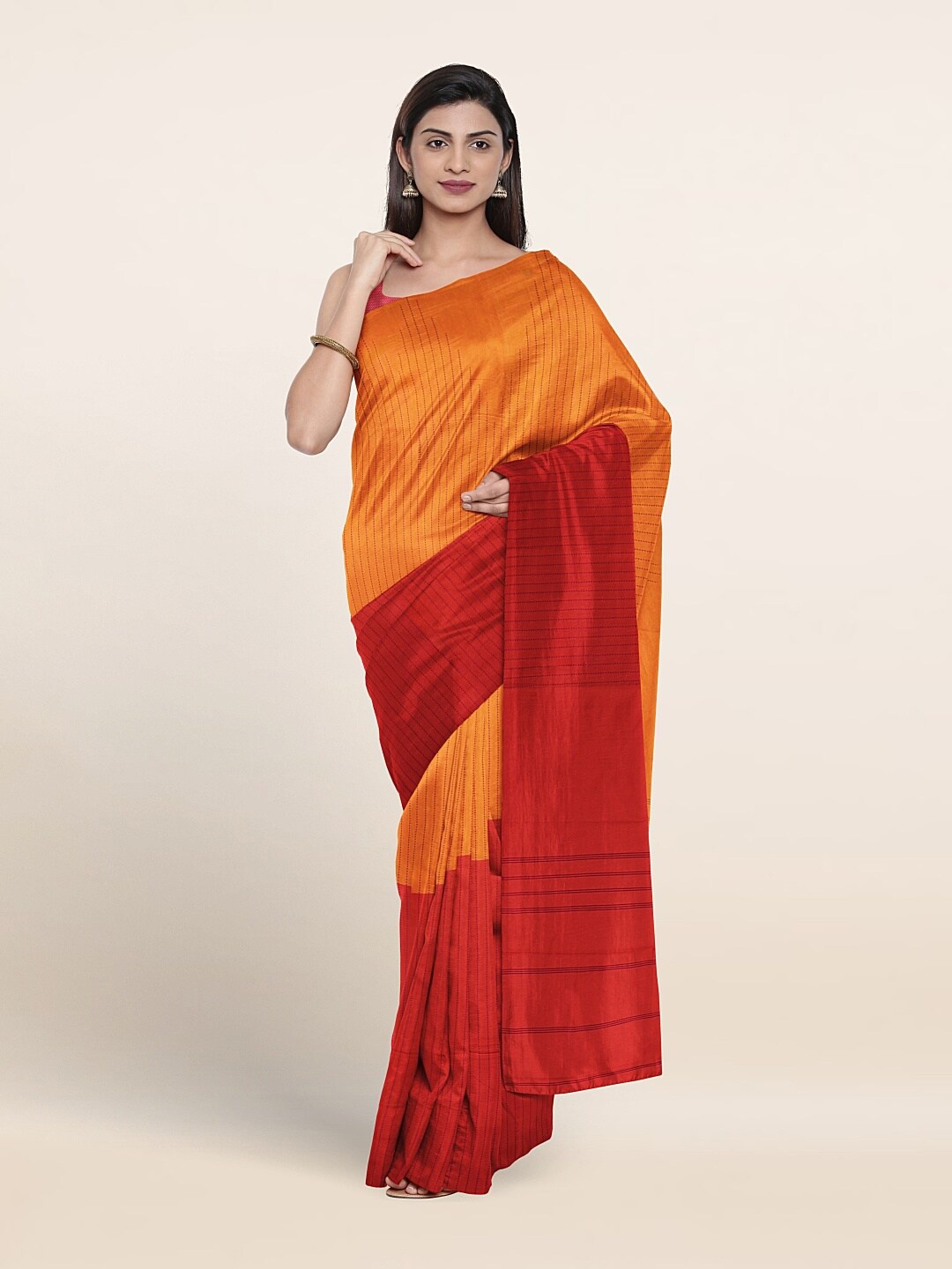 

Pothys Striped Art Silk Saree, Orange