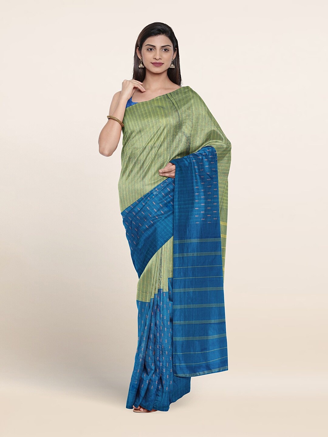 

Pothys Striped Art Silk Saree, Green