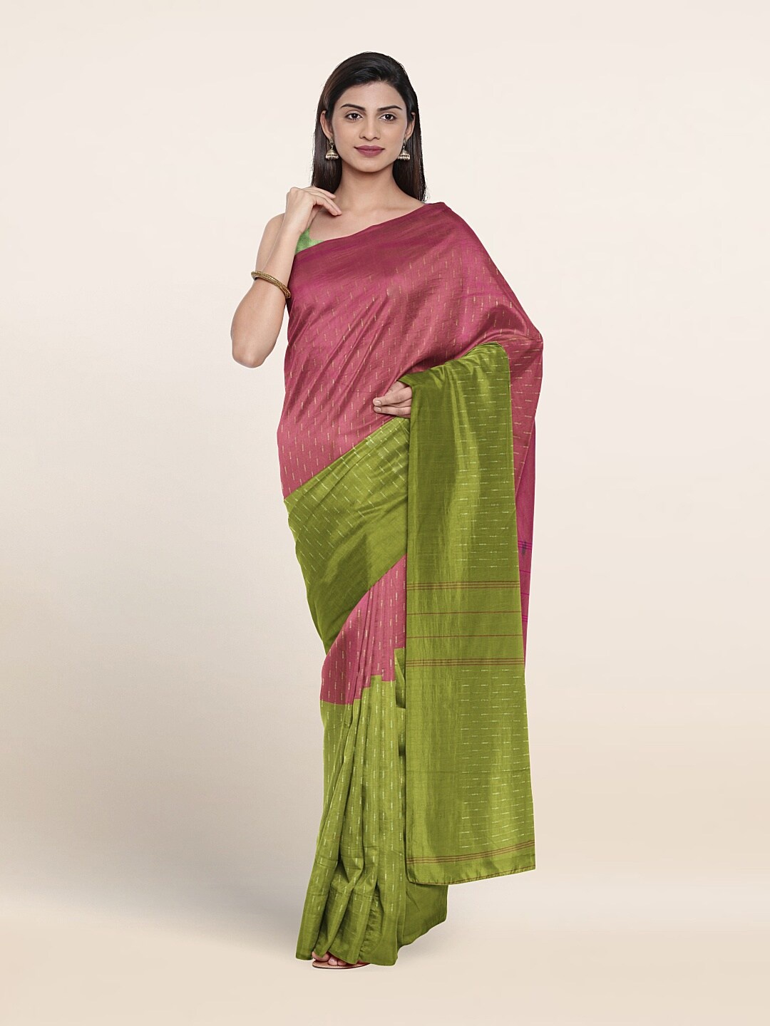 

Pothys Woven Design Zari Art Silk Half and Half Saree, Pink