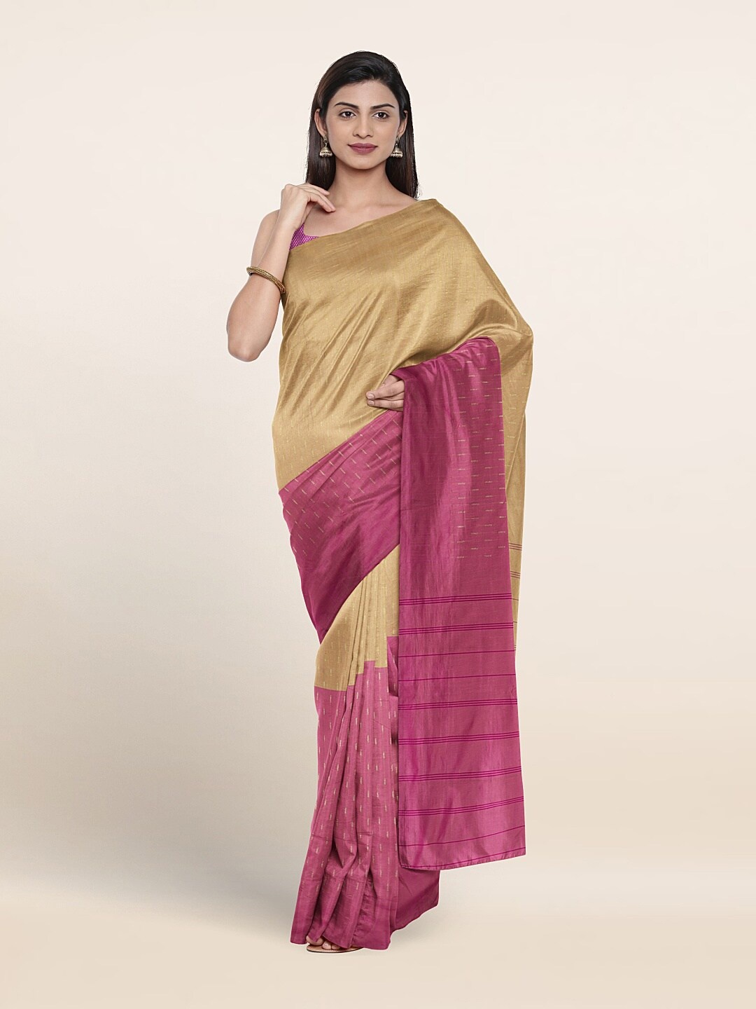 

Pothys Striped Art Silk Saree, Cream