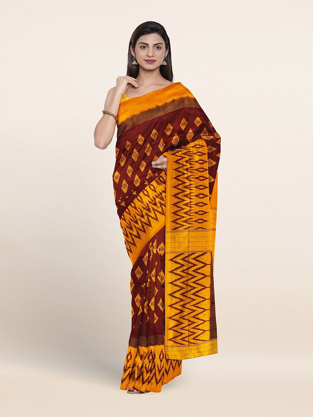 

Pothys Geometric Printed Pure Silk Saree, Brown