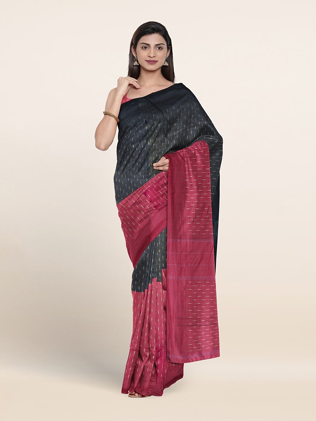 

Pothys Striped Art Silk Saree, Grey