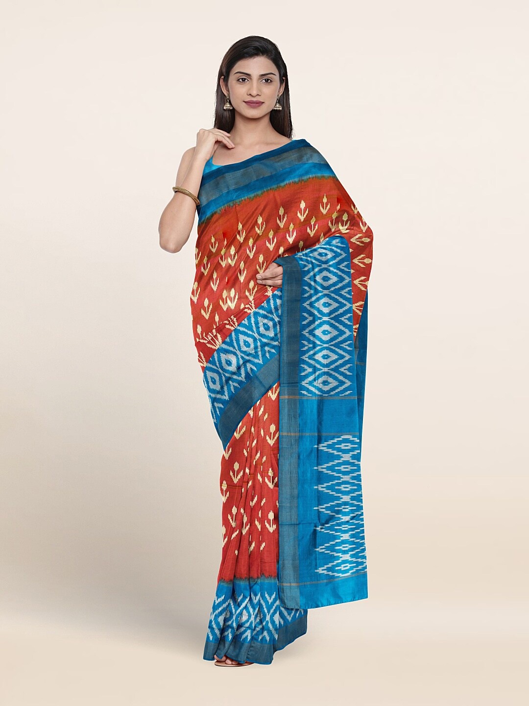 

Pothys Ethnic Motifs Printed Pure Silk Saree, Rust