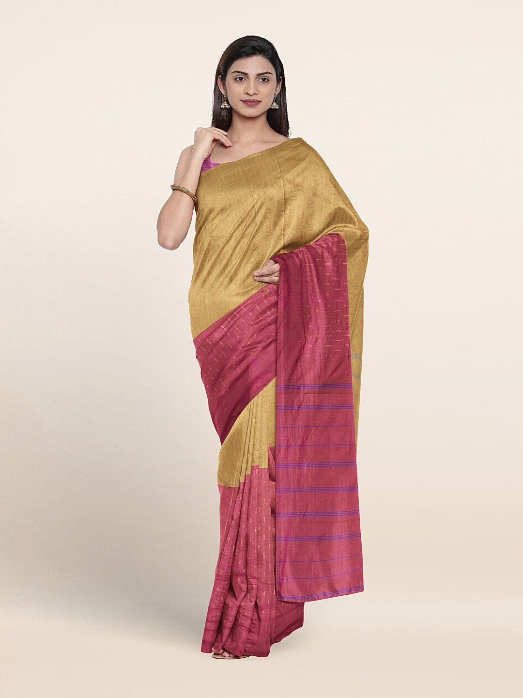 

Pothys Striped Art Silk Saree, Cream