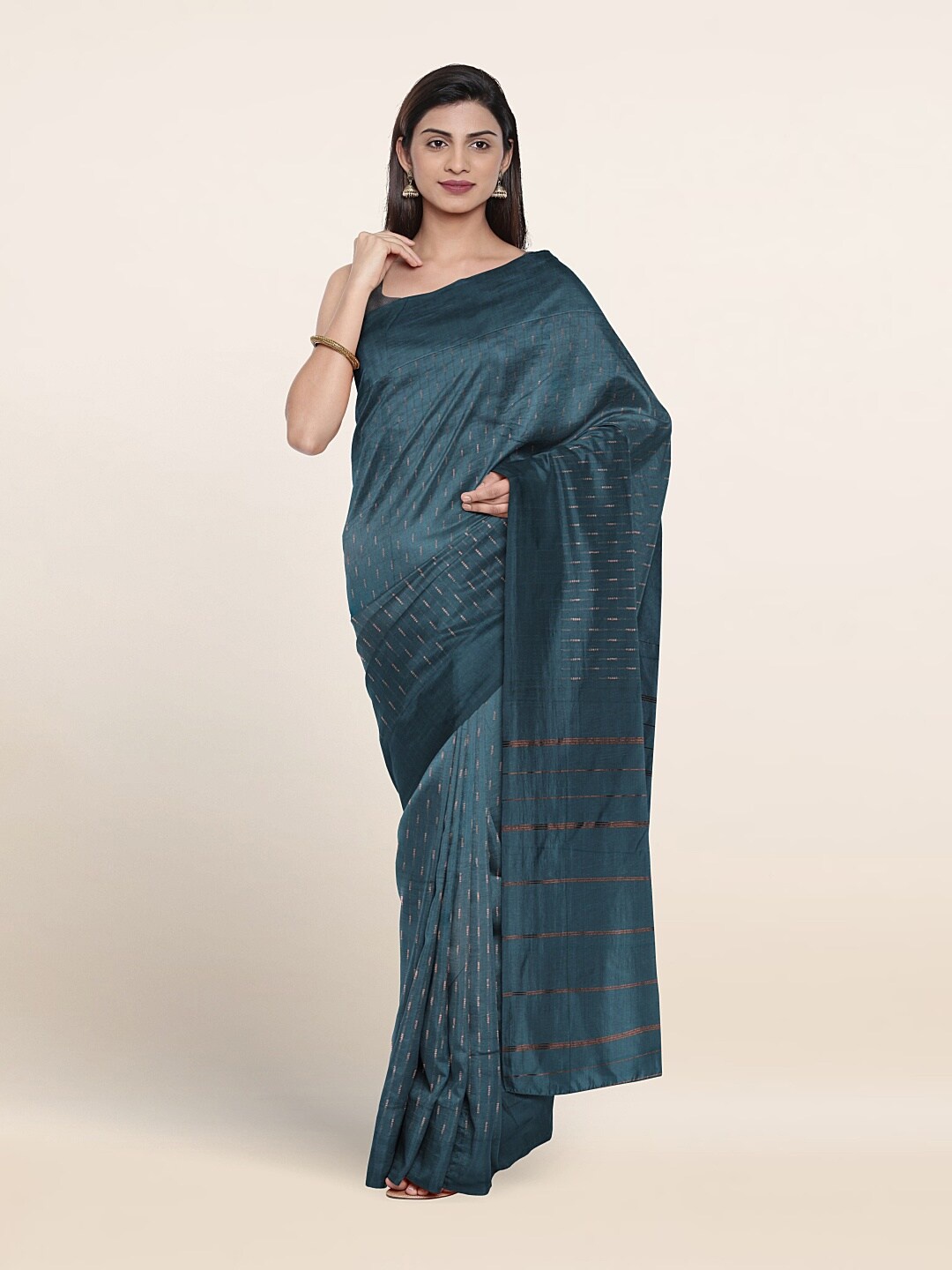 

Pothys Striped Art Silk Saree, Teal