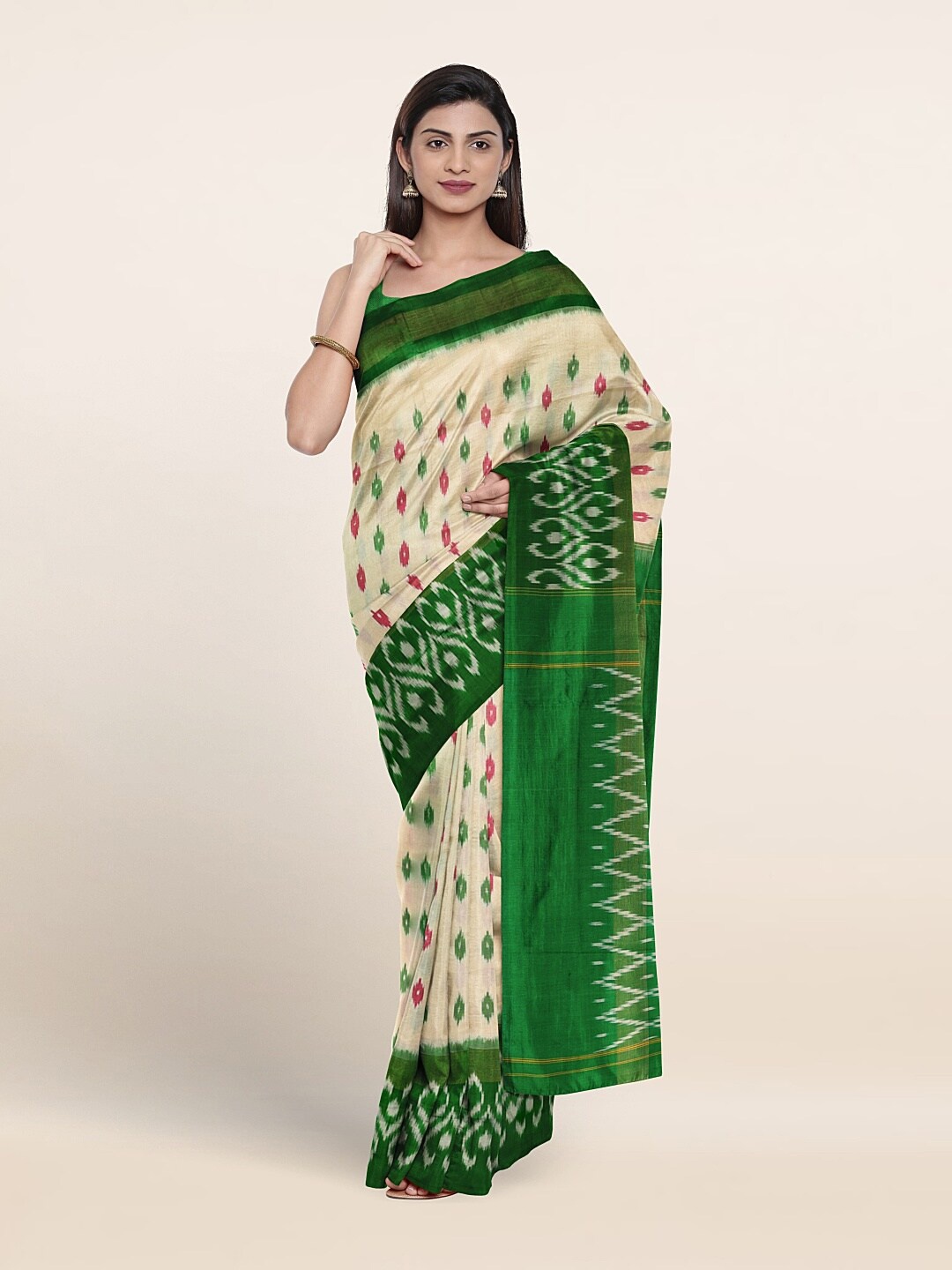 

Pothys Zari Pure Silk Saree, Cream