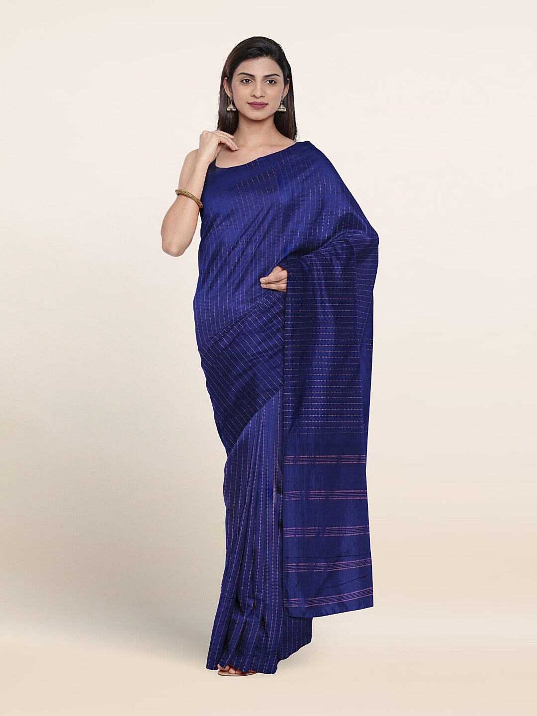 

Pothys Striped Art Silk Saree, Blue