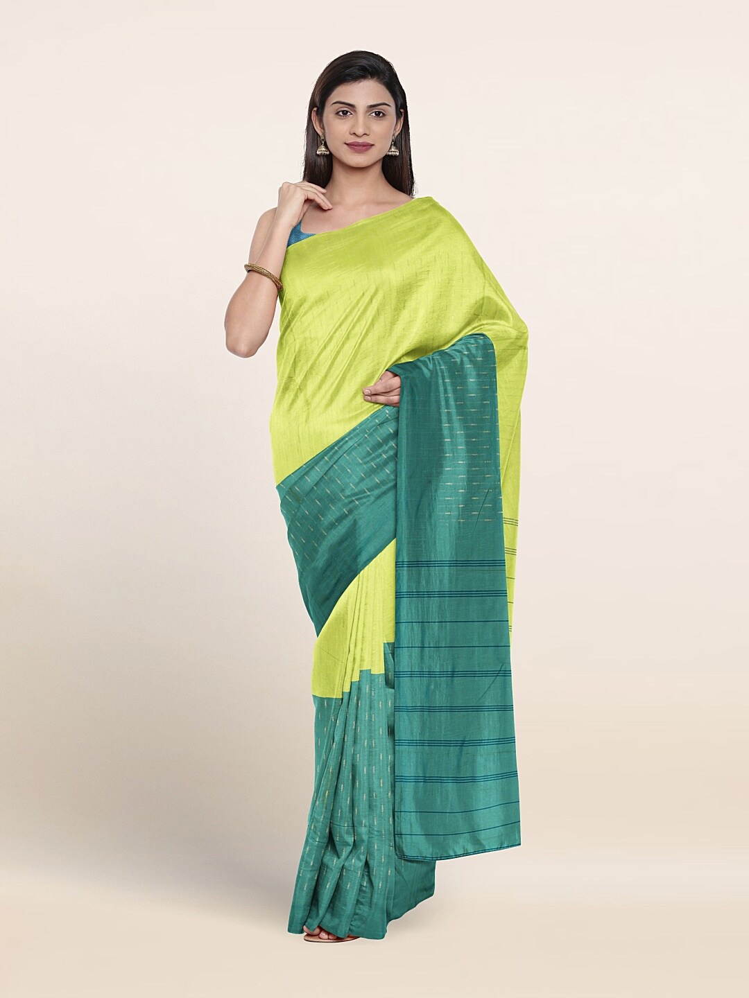

Pothys Striped Art Silk Saree, Green