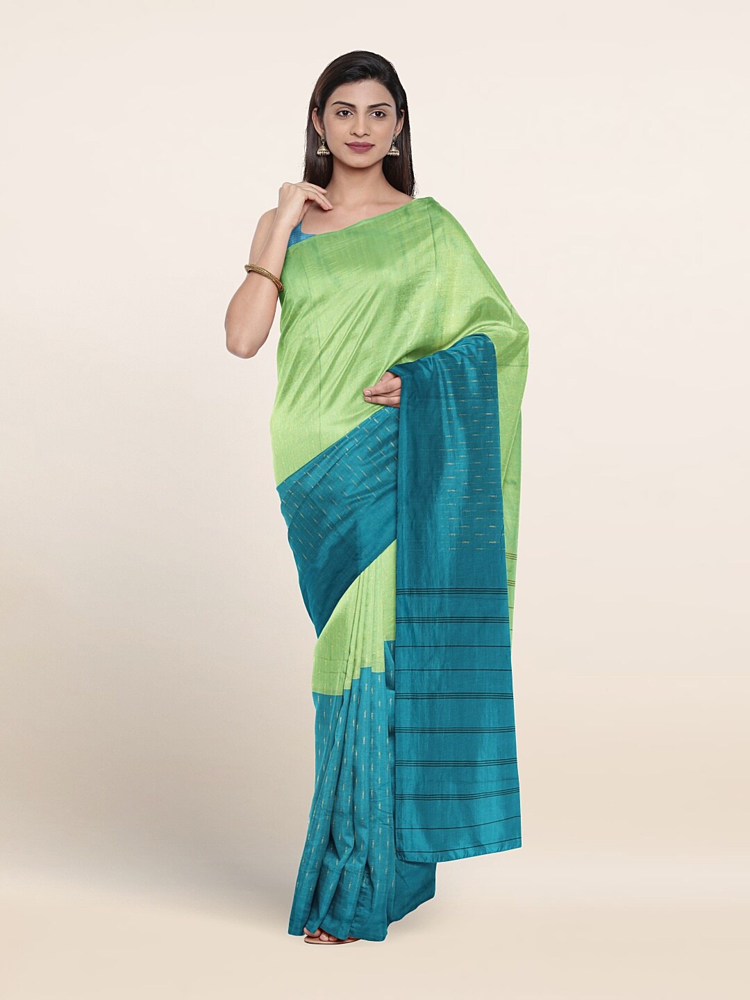 

Pothys Striped Art Silk Saree, Sea green